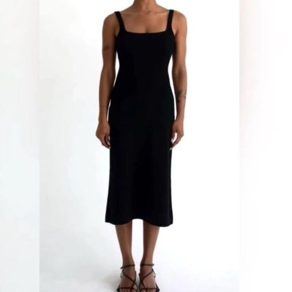 Rumored Parisian Square Neck Ribbed Fitted Bodycon Midi Dress Black M